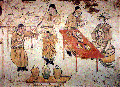 韓師訓(xùn)墓壁畫--婦人飲茶聽曲圖 [遼] 