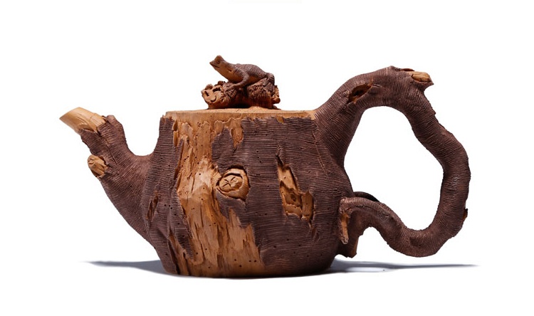 仿木外皮紫砂壺，創(chuàng)意木樁手工雕刻紫砂壺